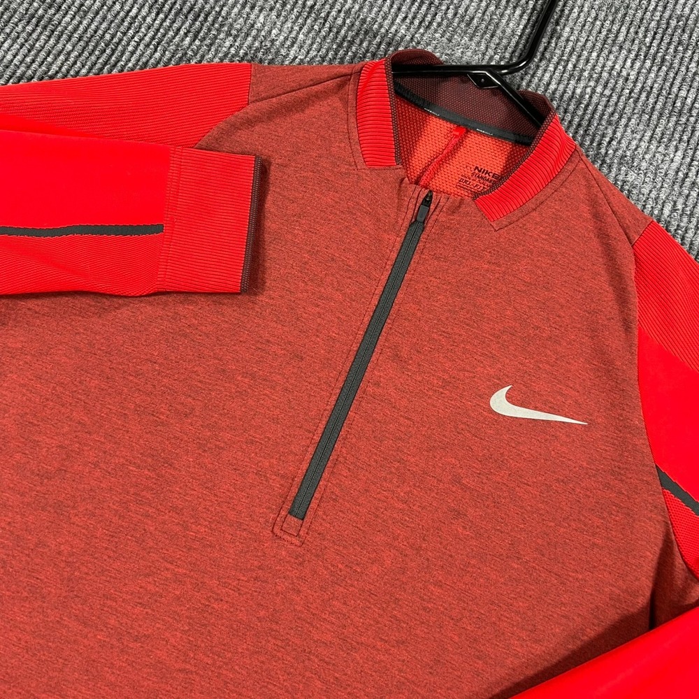 Nike Golf Pullover Shirt Mens Medium Red Long Sleeve Performance 1/4 Zip